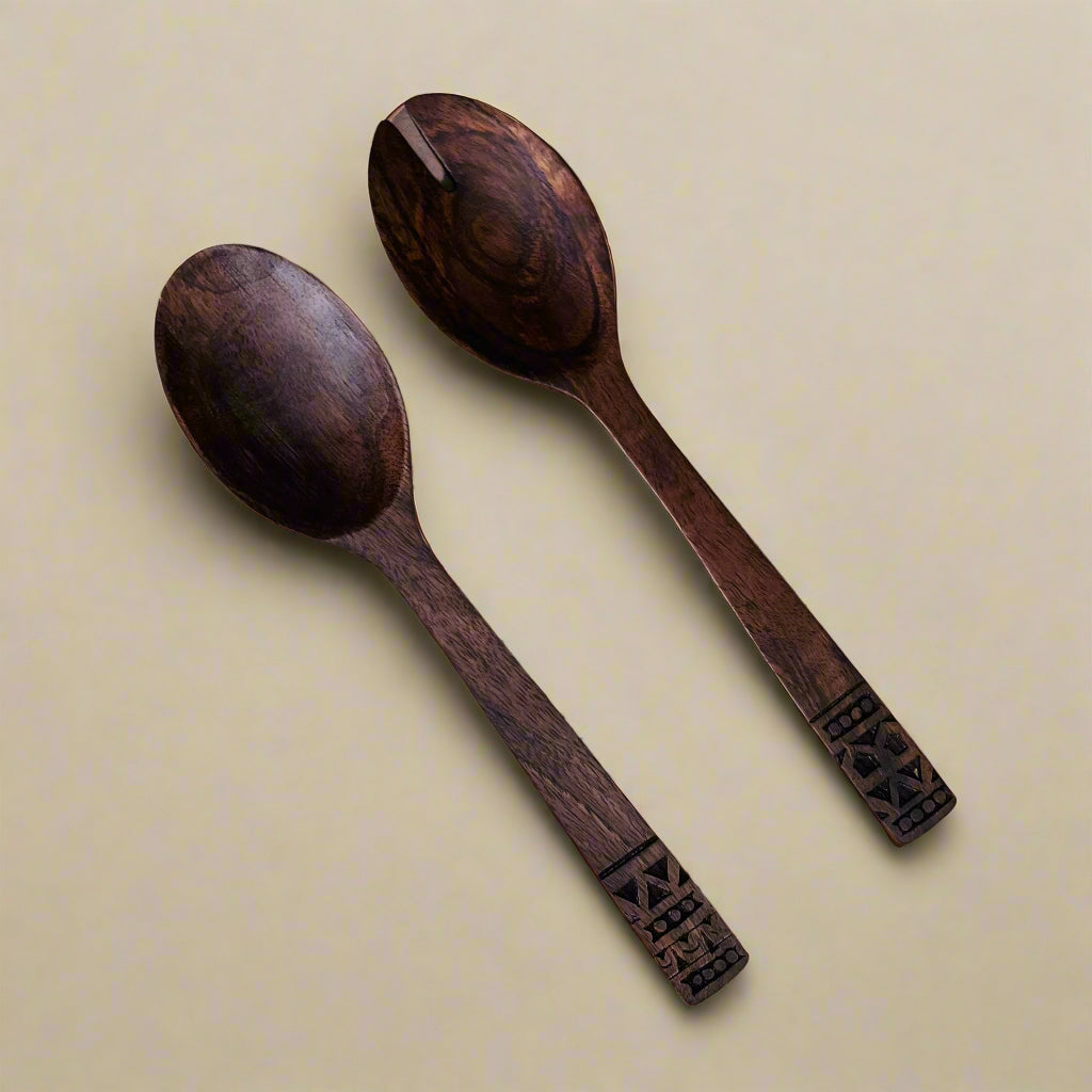 Handcrafted Wooden Serving Spoons - Set Of 2