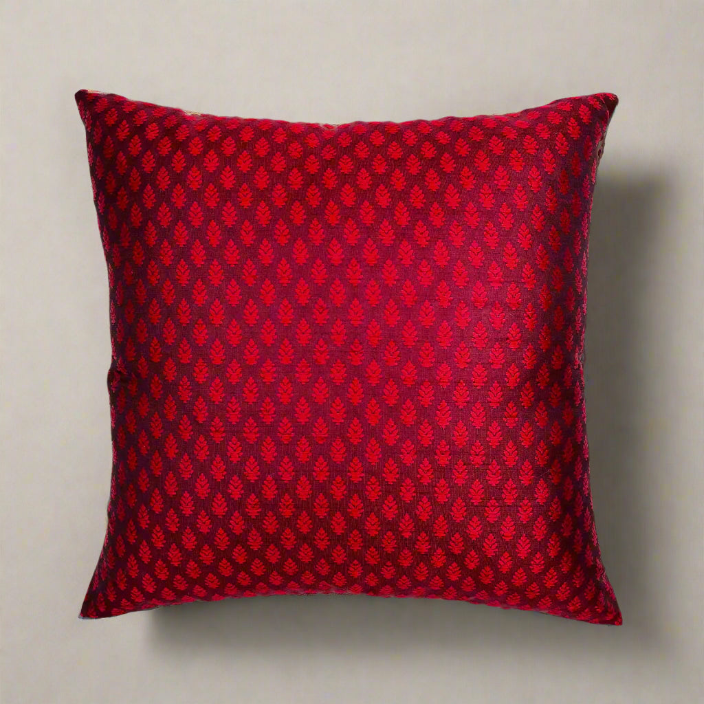 Tana Cushion Cover 16×16 – Red Cotton-Silk Blend & Ivory Cotton Traditional Throw Pillow