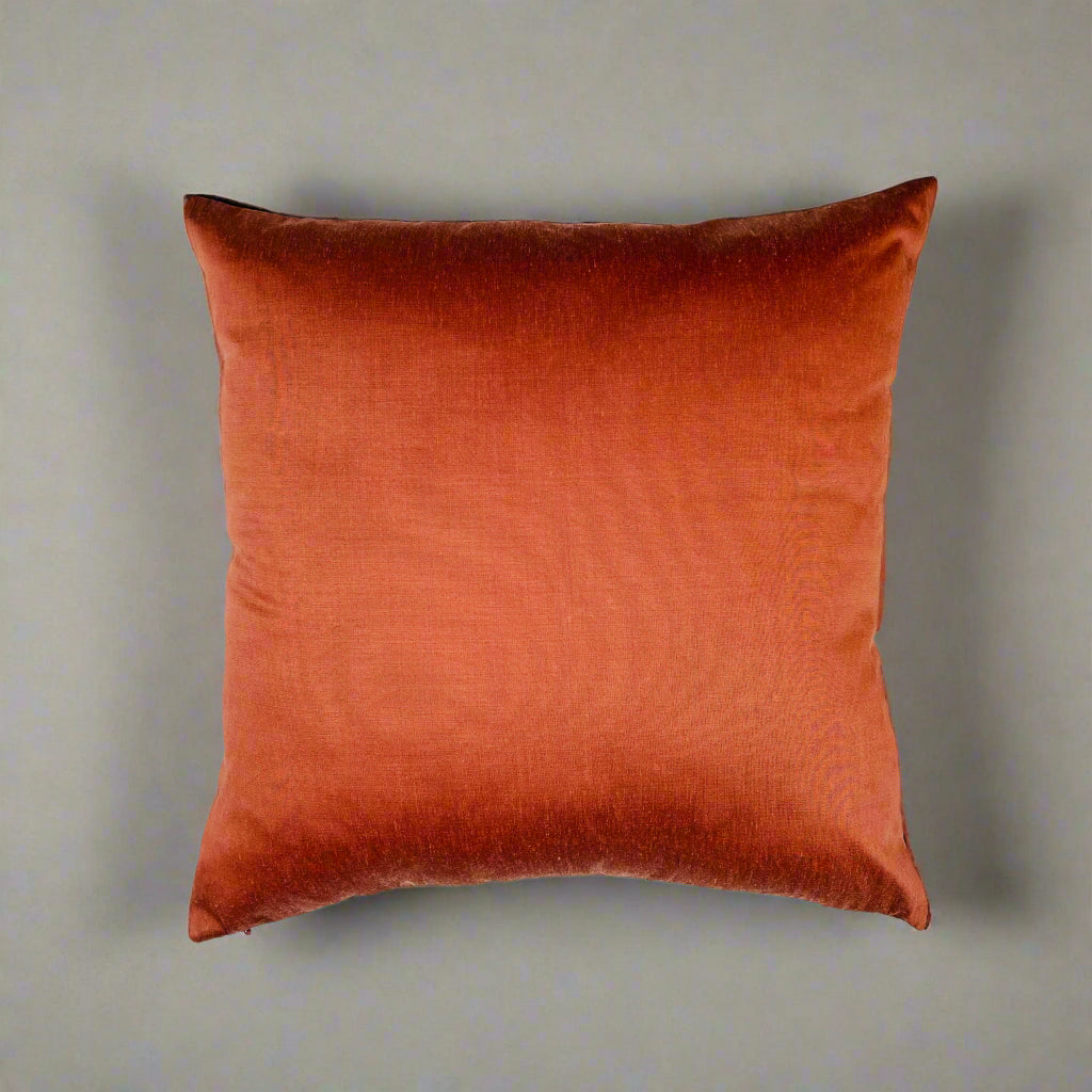 Neelakar Cushion Cover 16×16 – Indigo Mashroo & Burnt Sienna Cotton Decorative Pillow