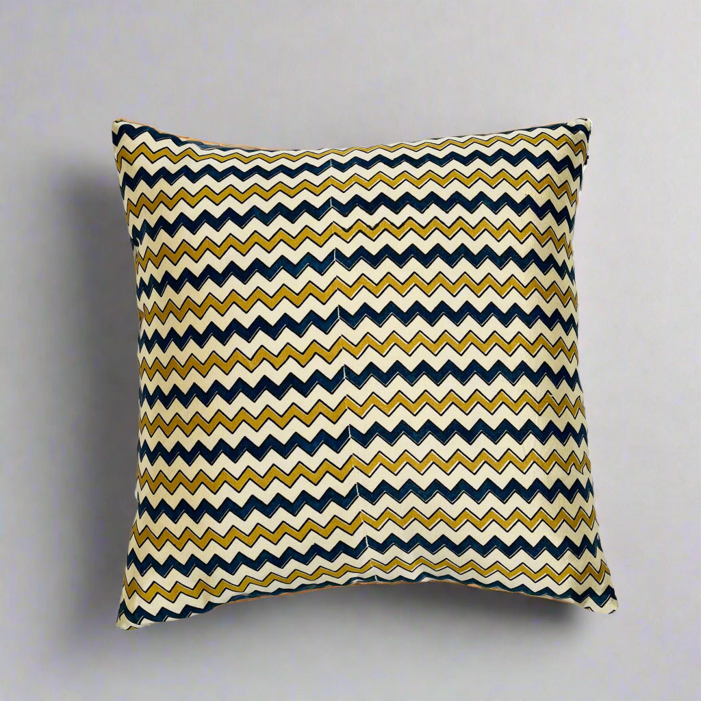 Vira Cushion Cover 16x16 – Mashroo Silk & Cotton Zigzag Decorative Throw Pillow