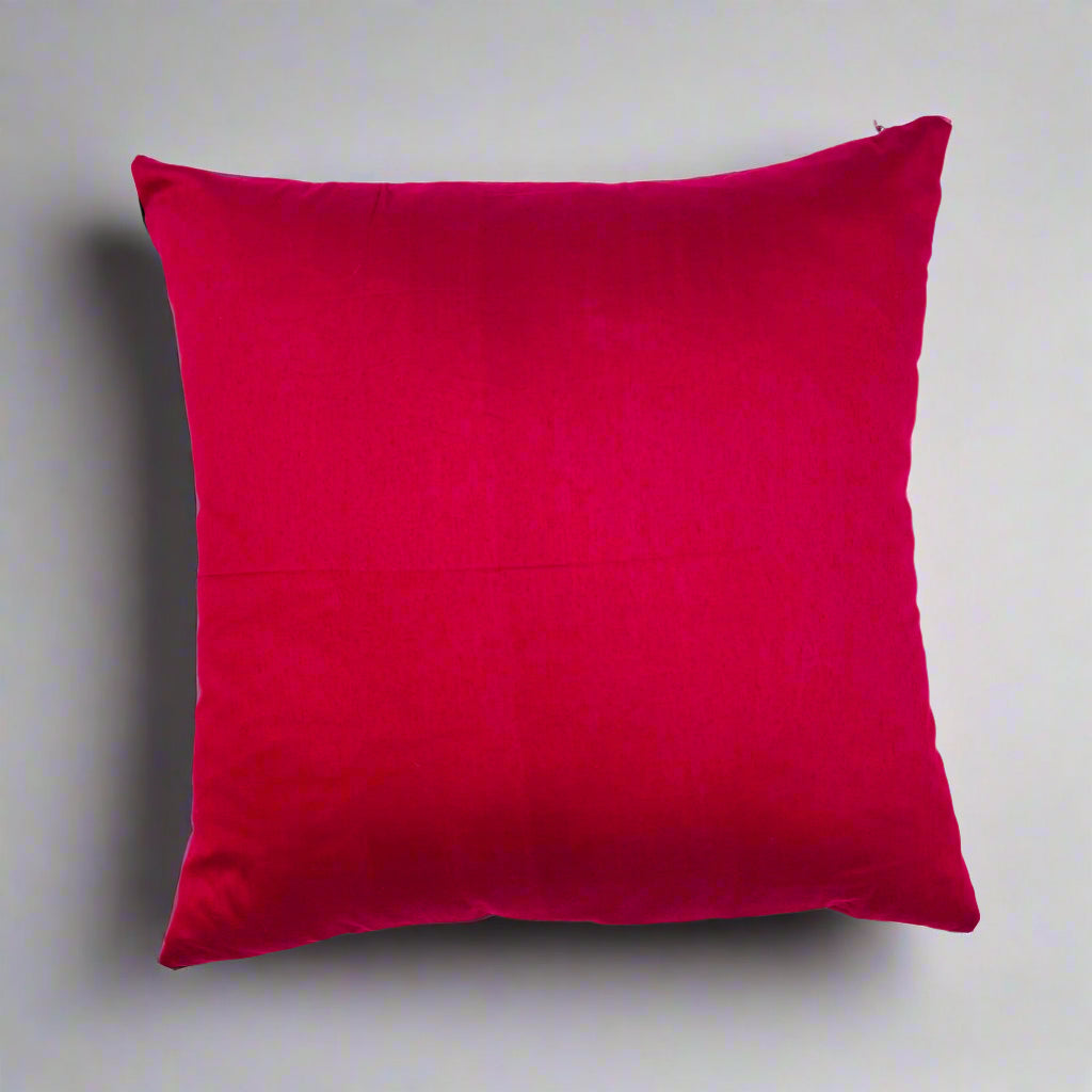 Elephant Cushion Cover 16x16 – Green Silk & Cotton Decorative Throw Pillow