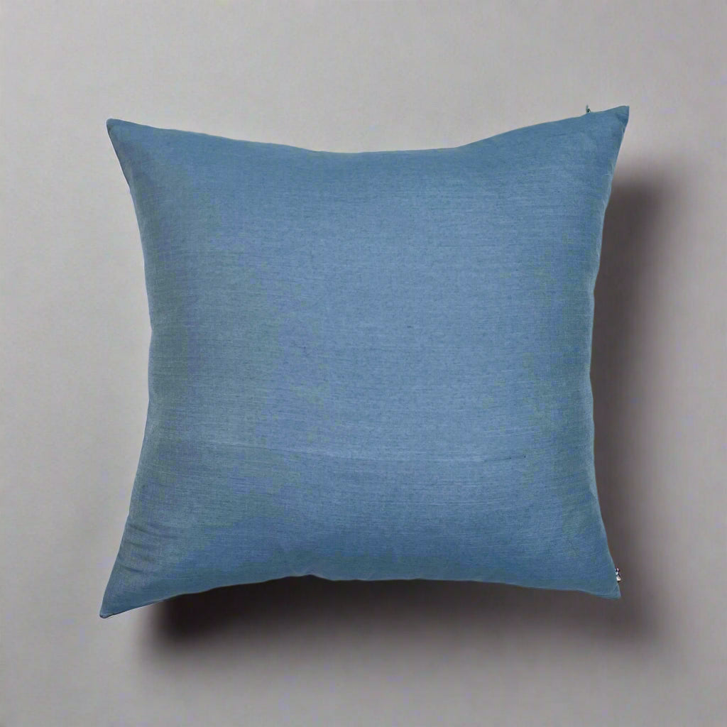 Vrindavan Cushion Cover 16×16 – Deep Blue Silk & Cotton Krishna Cow Decorative Throw Pillow