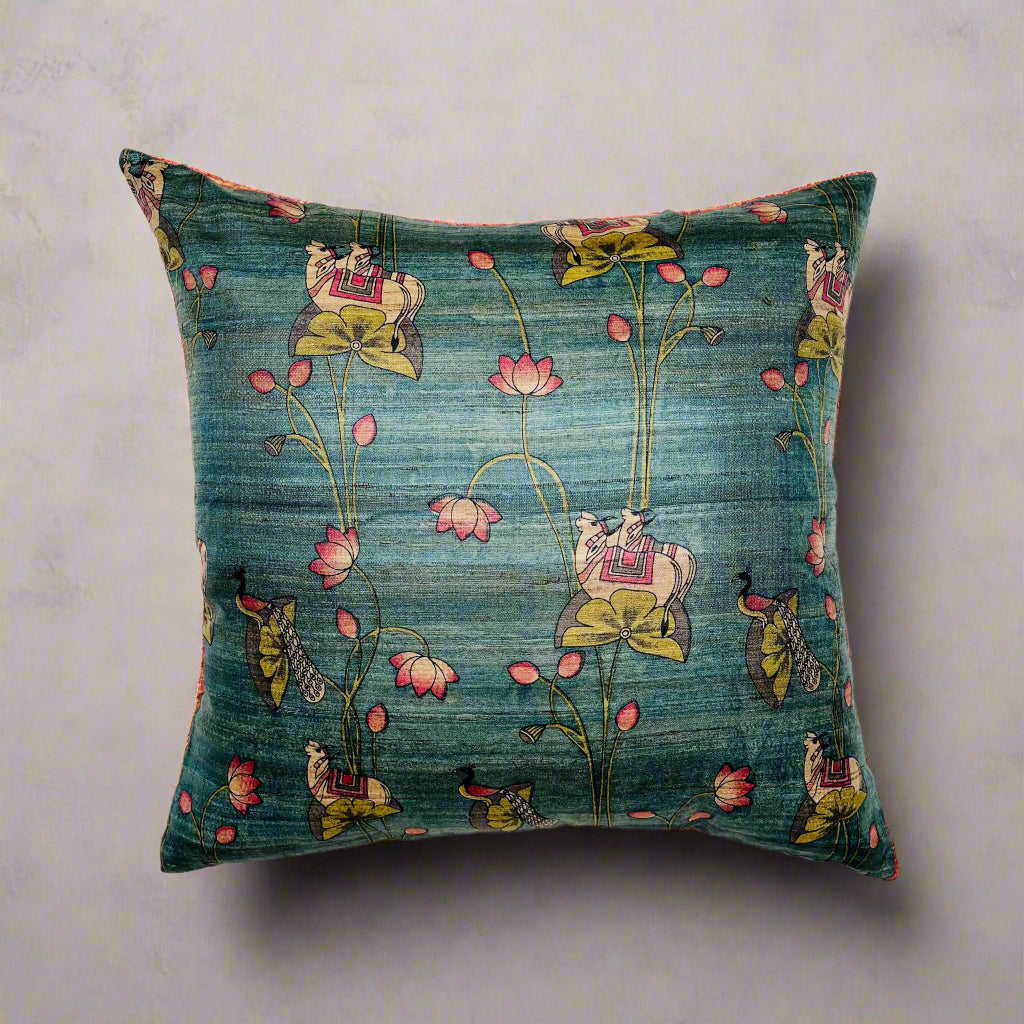 Nandini Cushion Cover 16×16 – Dark Grey Tussar Silk & Cotton