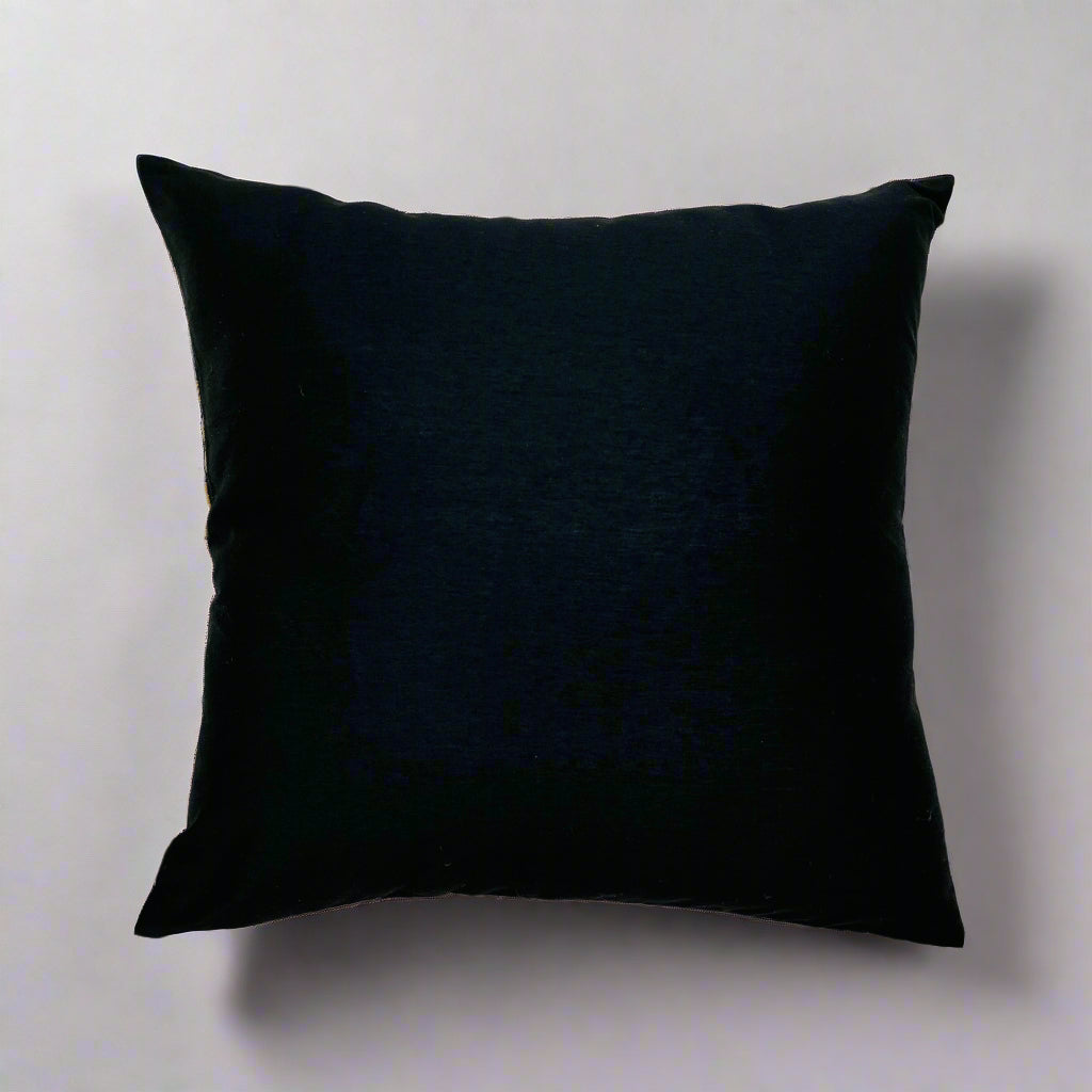 Vanvaas Cushion Cover 16×16 – Earthy Beige Silk & Black Cotton Mythological Decorative Throw Pillow
