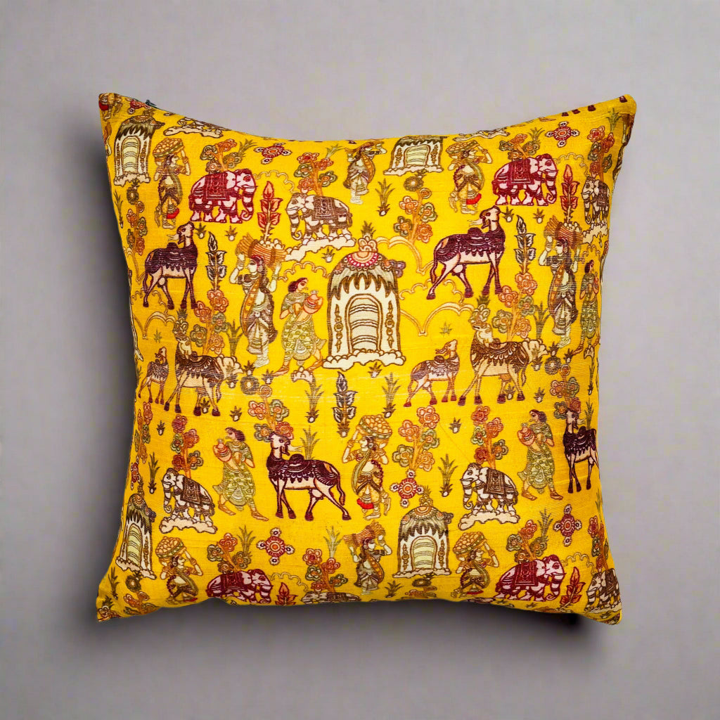 Vanmala Cushion Cover 16×16 – Tussar Silk & Cotton Nomadic Decorative Throw Pillow