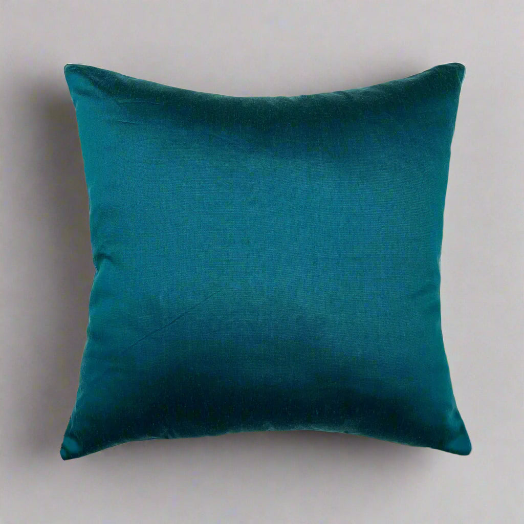 Peacock Cushion Cover 16x16 – Beige Tussar Silk & Cotton Folk Art Decorative Throw Pillow