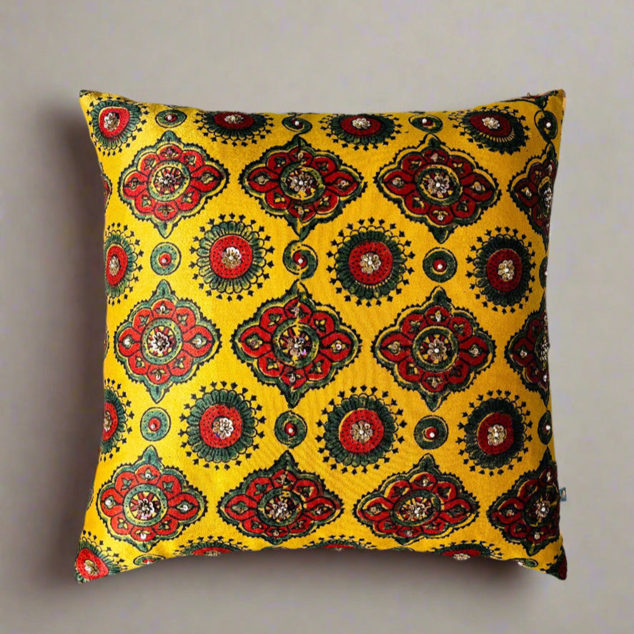 Rajwada – The Royal Bloom Cushion Cover 16x16 – Silk &amp; Cotton Decorative Throw Pillow