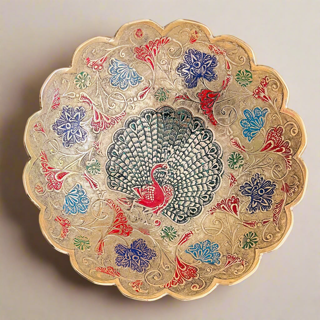 Peacock & Floral Decorative Brass Bowl