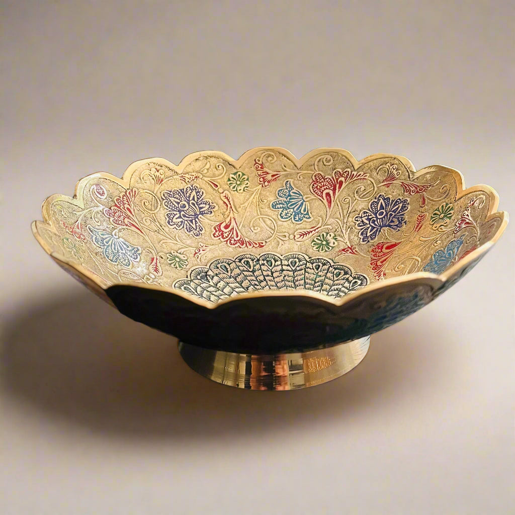 Peacock & Floral Decorative Brass Bowl